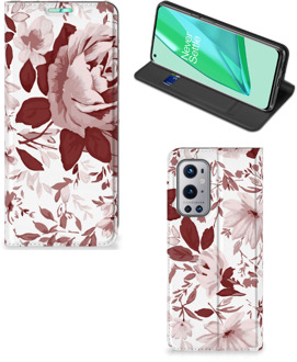 B2Ctelecom GSM Hoesje OnePlus 9 Pro Bookcase Watercolor Flowers