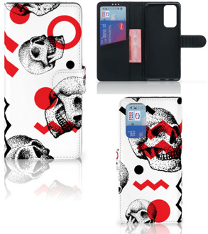 B2Ctelecom GSM Hoesje OnePlus 9 Pro Bookstyle Case Skull Red