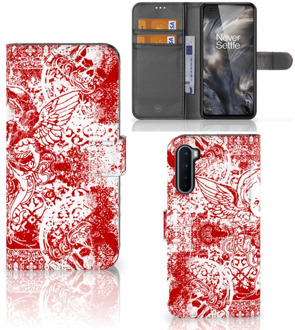 B2Ctelecom GSM Hoesje OnePlus Nord Book Style Case Angel Skull Red