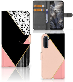 B2Ctelecom GSM Hoesje OnePlus Nord Bookcase Black Pink Shapes