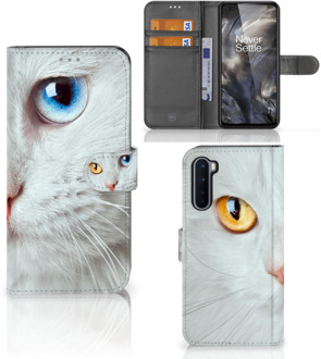 B2Ctelecom GSM Hoesje OnePlus Nord Bookcover Case Witte Kat