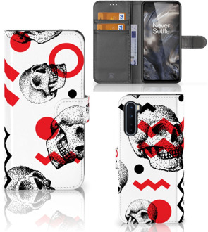 B2Ctelecom GSM Hoesje OnePlus Nord Bookstyle Case Skull Red