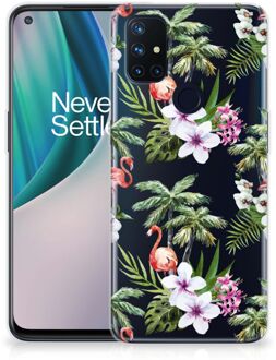 B2Ctelecom GSM Hoesje OnePlus Nord N10 5G Doorzichtig Hoesje Flamingo Palms