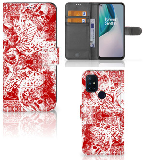 B2Ctelecom GSM Hoesje OnePlus Nord N10 Book Style Case Angel Skull Red