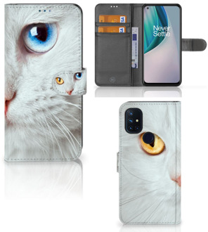 B2Ctelecom GSM Hoesje OnePlus Nord N10 Bookcover Case Witte Kat