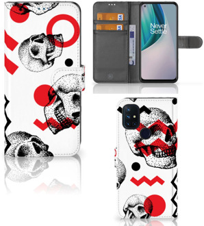 B2Ctelecom GSM Hoesje OnePlus Nord N10 Bookstyle Case Skull Red