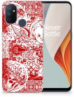 B2Ctelecom GSM Hoesje OnePlus Nord N100 Back Case TPU Siliconen Hoesje Angel Skull Red