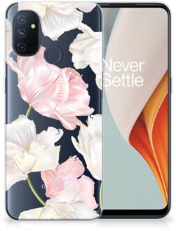 B2Ctelecom GSM Hoesje OnePlus Nord N100 Back Case TPU Siliconen Hoesje Doorzichtig Mooie Bloemen