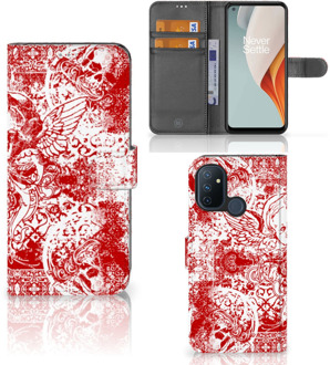 B2Ctelecom GSM Hoesje OnePlus Nord N100 Book Style Case Angel Skull Red