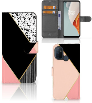 B2Ctelecom GSM Hoesje OnePlus Nord N100 Bookcase Black Pink Shapes