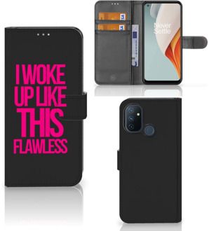 B2Ctelecom GSM Hoesje OnePlus Nord N100 Bookcase met quotes Woke Up