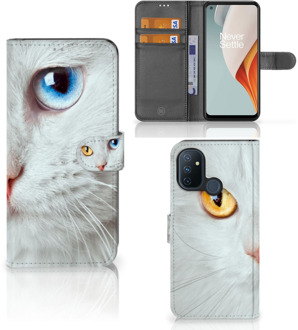 B2Ctelecom GSM Hoesje OnePlus Nord N100 Bookcover Case Witte Kat