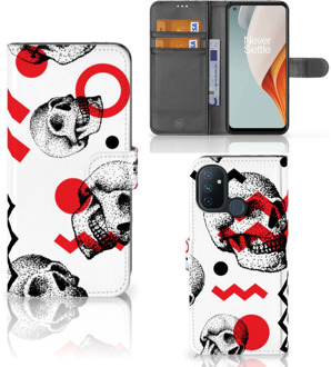 B2Ctelecom GSM Hoesje OnePlus Nord N100 Bookstyle Case Skull Red