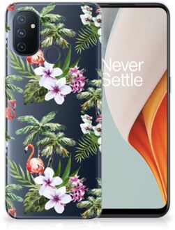 B2Ctelecom GSM Hoesje OnePlus Nord N100 Doorzichtig Hoesje Flamingo Palms