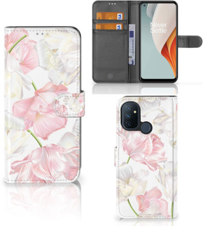 B2Ctelecom GSM Hoesje OnePlus Nord N100 Wallet Book Case Cadeau voor Mama Lovely Flowers