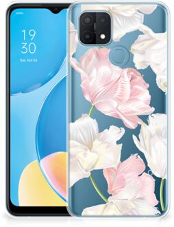 B2Ctelecom GSM Hoesje OPPO A15 Back Case TPU Siliconen Hoesje Doorzichtig Mooie Bloemen