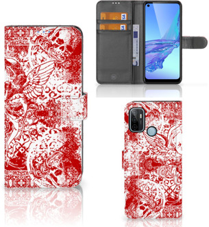 B2Ctelecom GSM Hoesje OPPO A53 | OPPO A53s Book Style Case Angel Skull Red