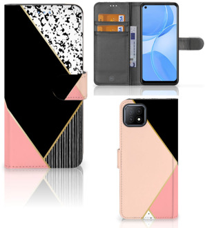 B2Ctelecom GSM Hoesje OPPO A73 5G Bookcase Black Pink Shapes