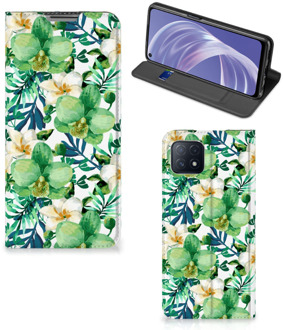 B2Ctelecom GSM Hoesje OPPO A73 5G Bookcase Cover Orchidee Groen