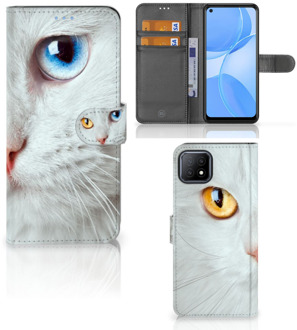 B2Ctelecom GSM Hoesje OPPO A73 5G Bookcover Case Witte Kat