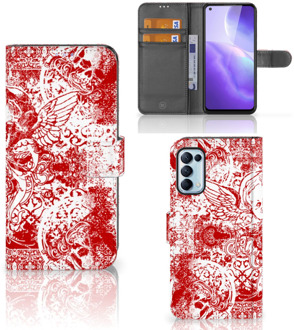 B2Ctelecom GSM Hoesje OPPO Find X3 Lite Book Style Case Angel Skull Red