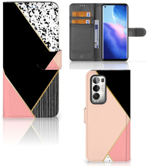 B2Ctelecom GSM Hoesje OPPO Find X3 Neo 5G Bookcase Black Pink Shapes