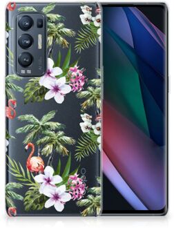 B2Ctelecom GSM Hoesje OPPO Find X3 Neo Doorzichtig Hoesje Flamingo Palms