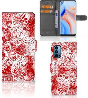 B2Ctelecom GSM Hoesje OPPO Reno 4 Pro 5G Book Style Case Angel Skull Red