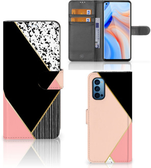 B2Ctelecom GSM Hoesje OPPO Reno 4 Pro 5G Bookcase Black Pink Shapes