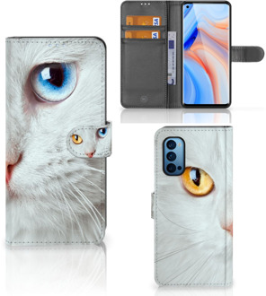 B2Ctelecom GSM Hoesje OPPO Reno 4 Pro 5G Bookcover Case Witte Kat