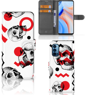 B2Ctelecom GSM Hoesje OPPO Reno 4 Pro 5G Bookstyle Case Skull Red