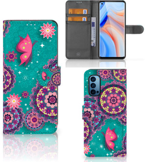 B2Ctelecom GSM Hoesje OPPO Reno 4 Pro 5G Flipcase Cirkels en Vlinders