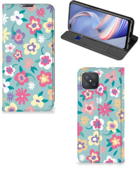 B2Ctelecom GSM Hoesje OPPO Reno4 Z 5G Fotohoesje ontwerpen Flower Power