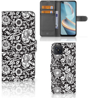 B2Ctelecom GSM Hoesje OPPO Reno4 Z Beschermhoes Black Flowers