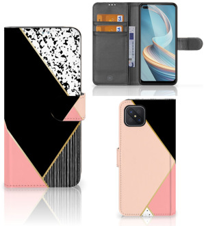 B2Ctelecom GSM Hoesje OPPO Reno4 Z Bookcase Black Pink Shapes