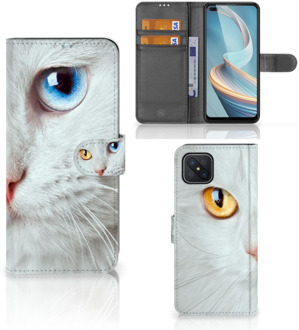 B2Ctelecom GSM Hoesje OPPO Reno4 Z Bookcover Case Witte Kat