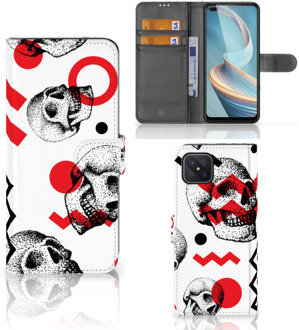 B2Ctelecom GSM Hoesje OPPO Reno4 Z Bookstyle Case Skull Red