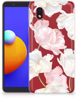 B2Ctelecom GSM Hoesje Samsung Galaxy A01 Core Back Case TPU Siliconen Hoesje Doorzichtig Mooie Bloemen