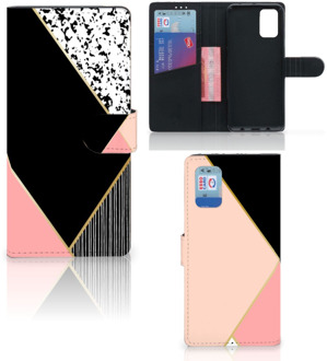 B2Ctelecom GSM Hoesje Samsung Galaxy A02s Flip Cover Samsung M02s Bookcase Black Pink Shapes