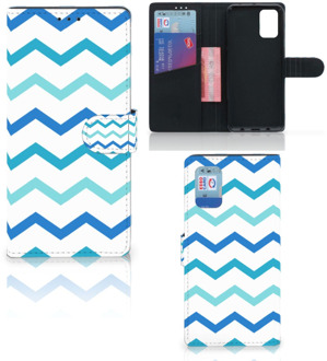 B2Ctelecom GSM Hoesje Samsung Galaxy A02s Flip Cover Samsung M02s Foto hoesje Zigzag Blauw