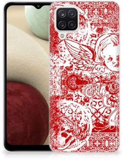 B2Ctelecom GSM Hoesje Samsung Galaxy A12 Back Case TPU Siliconen Hoesje Angel Skull Red