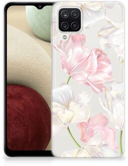 B2Ctelecom GSM Hoesje Samsung Galaxy A12 Back Case TPU Siliconen Hoesje Doorzichtig Mooie Bloemen