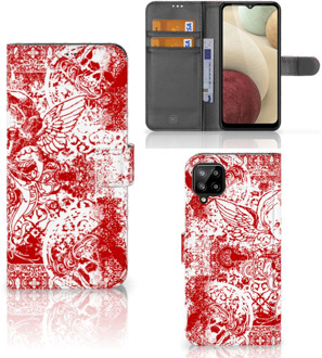 B2Ctelecom GSM Hoesje Samsung Galaxy A12 Book Style Case Angel Skull Red