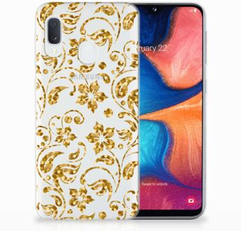 B2Ctelecom GSM Hoesje Samsung Galaxy A20e Design Gouden Bloemen