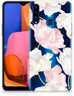 B2Ctelecom GSM Hoesje Samsung Galaxy A20s Back Case TPU Siliconen Hoesje Doorzichtig Mooie Bloemen