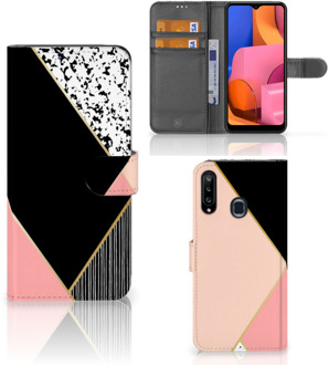 B2Ctelecom GSM Hoesje Samsung Galaxy A20s Bookcase Black Pink Shapes