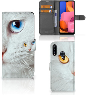 B2Ctelecom GSM Hoesje Samsung Galaxy A20s Bookcover Case Witte Kat