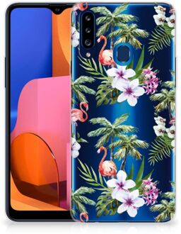 B2Ctelecom GSM Hoesje Samsung Galaxy A20s Doorzichtig Hoesje Flamingo Palms