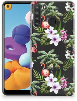 B2Ctelecom GSM Hoesje Samsung Galaxy A21 Doorzichtig Hoesje Flamingo Palms