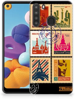 B2Ctelecom GSM Hoesje Samsung Galaxy A21 Trendy Telefoonhoesjes Postzegels